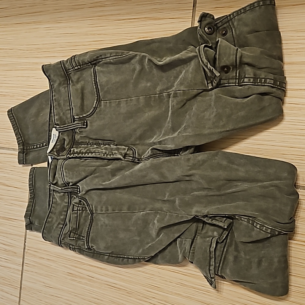 Olive green skinny cargo jeans pants